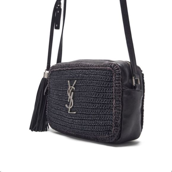 Saint Laurent Camera Leather Shoulder Fringed Black Bag Lou - Picture 1 of 7